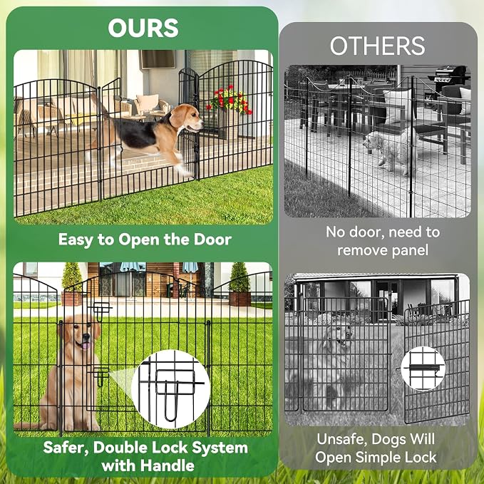 GOTGELI No Dig Decorative Garden Fence with Gate 32in(H) x 22ft(L), 9 Panels+1 Gate+11 Stakes, Rustproof Metal Animal Barrier, Temporary Dog Fencing Outdoor for Yard, Patio, Flower Bed, Landscape