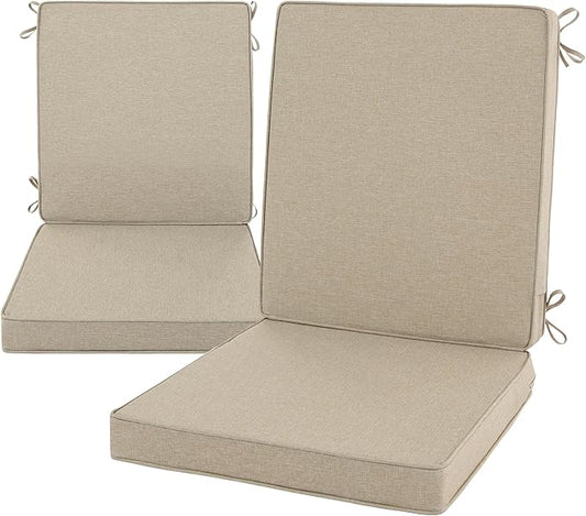 Outdoor Chair Cushions, Water-Resistant & Fade-Resistant, Patio Furniture Lawn Dining Chair Seat Replacement with Mid Back, Ties Zipper, Removable Cover, 18 x 16.5 Inch, Set of 2, Natural