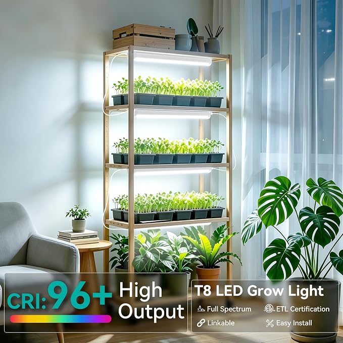 JESLED Plant Grow Lights, 2FT 5000K Full Spectrum Daylight White, 144W(6 X 24W,900W Equivalent), Linkable Grow Light Strips for Indoor Plants, Seed Starting, Greenhouse, Growing Shelf, 6-Pack