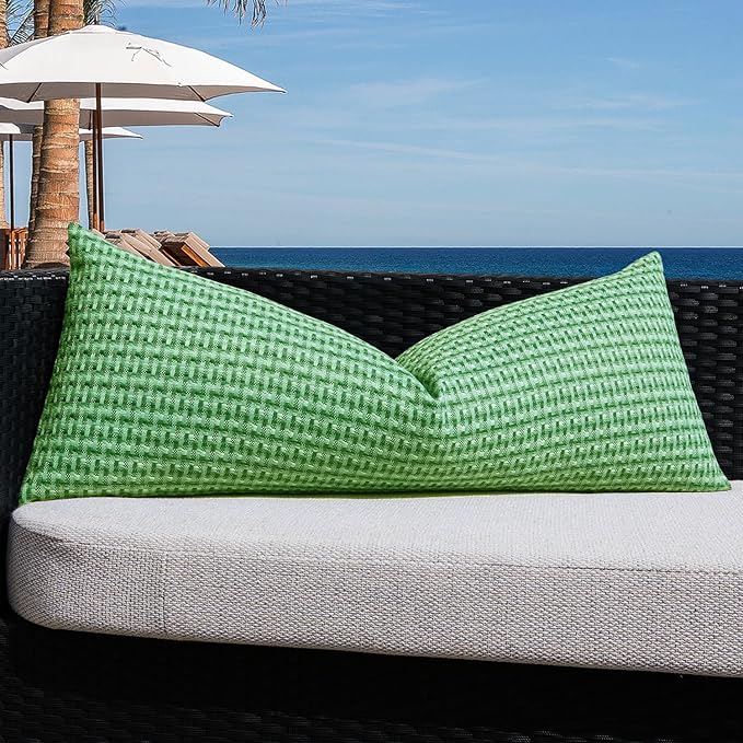 Kevin Textile Outdoor Waterproof Throw Pillow Covers 14x36 Inch Pack of 1 Boho Farmhouse Decorative Long Lumbar Cushion Covers for Garden Patio Tent Balcony Bench Couch Sofa, Sage Green