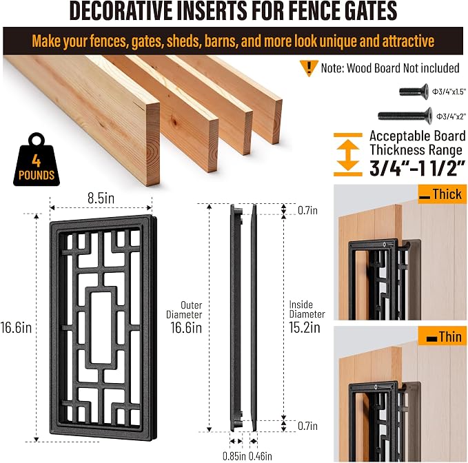 Decorative Inserts for Fence Gates, Aluminum Alloy Ornamental Panels Outdoor Home Garden Decor, Rect Geometric, 16.5"x8.5"