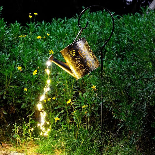 JIAJIAMEI Large Solar Watering Can Lights Leaf Outdoor Garden Decor, Waterproof Cascading LED Hanging Lights, Gifts for Mom Grandma Women Birthday Mother's Day - Yard Porch Patio Backyard