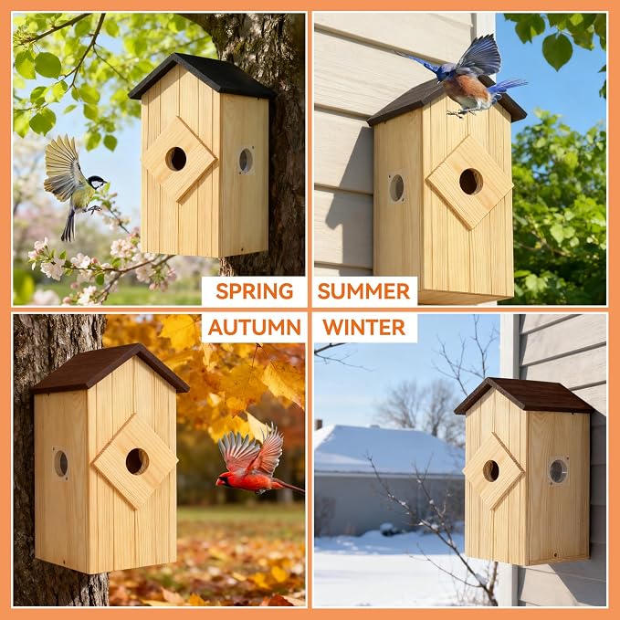 Bird House with Camera - Hanging Wooden Bird Houses for Outside Clearance：1080p HD Wireless Bird Feeder Camera for Outdoors Bird House Box Gift for Father Mother (Birdhouse Camera 1)