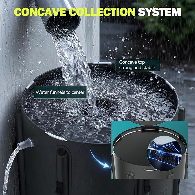 SKM Collapsible Rain Barrel, 53 Gallon Portable Rain Water Collection System to Collect Rainwater from Gutter, Foldable Water Storage Tank with Spigot for Garden, Lawn & Outdoor Plant Watering, Black