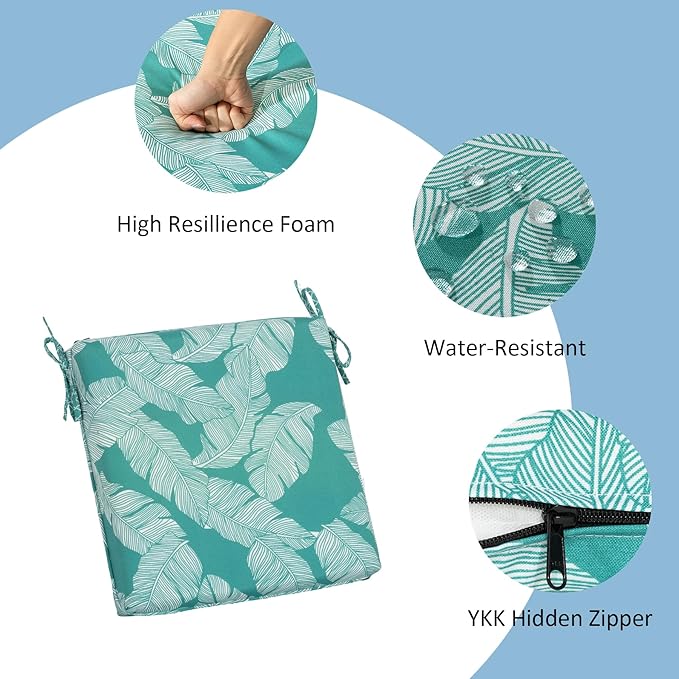 COZYVIDA Outdoor Chair Cushions Set of 4, 20"x20" Square Seat Pads with Tie Straps and YKK Zippers, 30D High-Density Foam, Water-Resistant Fabric,UV-Resistant 1000+ Hrs