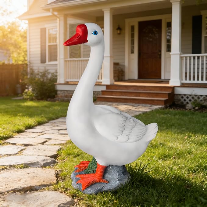 Porch Goose Statue - 19.5" Garden Resin Goose Decorative Figurine Duck Sculpture for Outdoor Indoor Patio Lawn Decor Gift for Women Mom