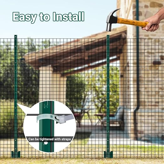 Metal Fence Posts - 10 Pack, 4.8 FT Green Heavy Duty U Posts, No Dig T Posts for Fences Wire Mesh, Perfect for Temporary Fencing, Electric Fence Wire, Corner Anchor