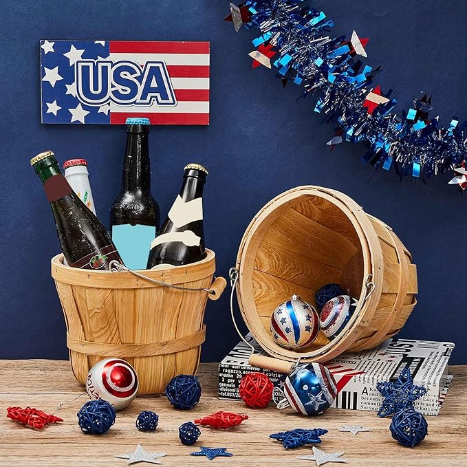 Marsui 10 Pcs Round Wooden Berry Baskets Small Bushel with Handles for Gifts Empty Basket Fruit Buckets for Picking Strawberry Fruits Flowers Crafts Home Wedding (Natural Wood)