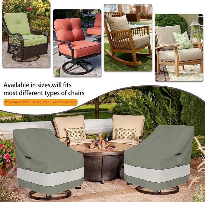 Patio Chair Covers Waterproof Patio Furniture Covers,35W x 37D x 38 H Inches Outdoor Swivel Chair Cover 2 Pack -Grayish Green