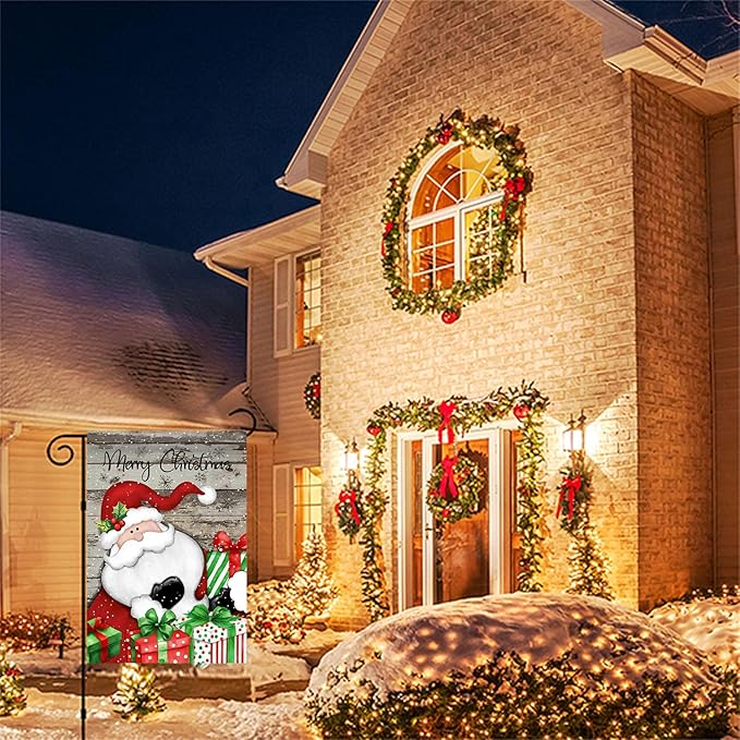 Morigins Santa Claus Garden Flag, Merry Christmas, Suitable for Farmhouse Front Porch Lawns, Winter Outdoor Holiday Decorations, Size 12.5×18 inches (Large-28×40 inch)