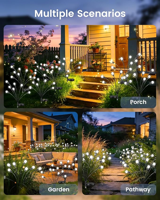 OZS 10 Pack Total 80 LED Solar Firefly Lights Fairy Outdoor - Solar Garden Lights Outdoor, Sway by Wind, Waterproof for Garden Patio Pathway Fairy Decoration (Cool White)