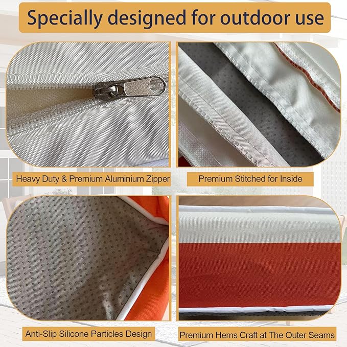 Outdoor Cushion Covers for Patio Furniture, Patio Cushion Covers Replacement with Zipper, Waterproof & Fade Resistant,Only Cover (Orange and White Stripes, 25.6Lx25.6Wx4H - Only Covers)