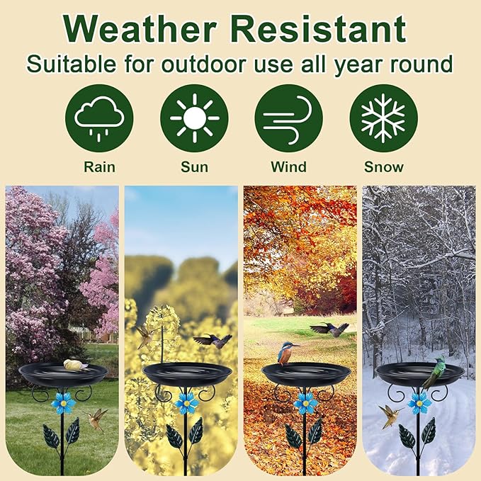hogardeck 40” Metal Bird Bath for Outside, Freestanding Birdbaths & Birdfeeder for Outdoors, Upgraded 5 Pronged Base Bird Baths Feeder Bowl for Garden Patio Yard Lawn Decor