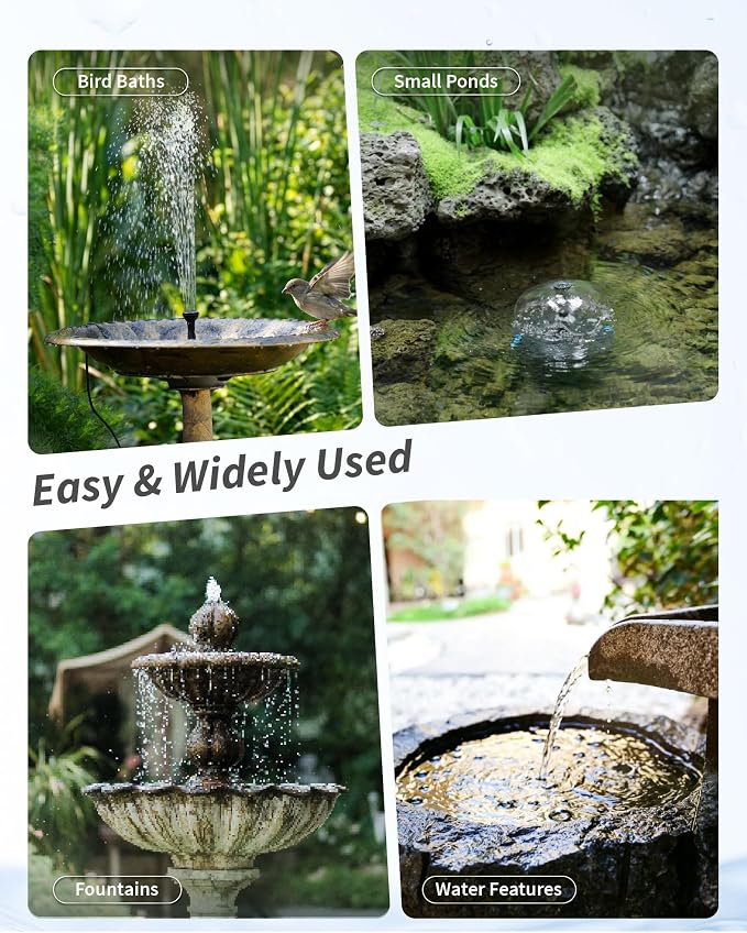 POPOSOAP Solar Pond Filter with Fountain Pump Built-in Battery Backup | 8W Solar Pond Pump with 8 Nozzles & 5Ft PVC Tubing, Dry-Run Protection for Outdoor Ponds Bird Baths DIY Water Feature