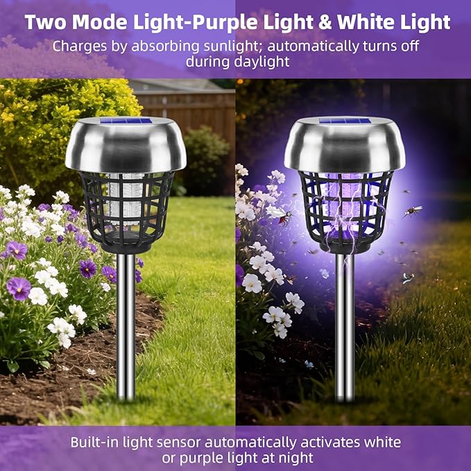 2026 New Solar Bug Zapper Outdoor, Mosquito Killer, Waterproof Fly Traps Gnat Zapper for Small Flying Insect Bug Fly Gnat, Waterproof Mosquito Repellent for Patio Yard Garden Farm(4)