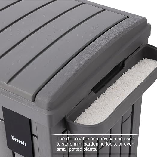 Ashfield & Harkness: 31 Gallon Outdoor Trash Can Ash Tray - Secure Lid, Drip Tray, Waterproof Resin, Storage Container, Kitchen or Deck, Sorting Sign
