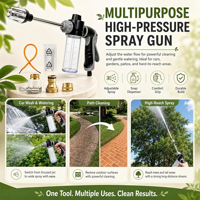 Hose Pressure Washer, 3 Spray Modes & Foam Hawk for Car Washing, Patios, & Furniture Cleaning, Universal and Easy to Install
