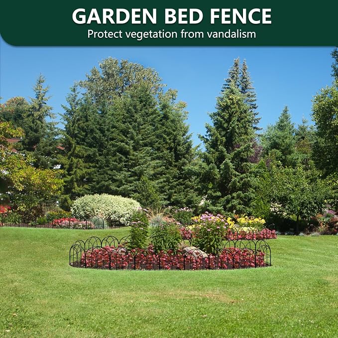 Small Garden Fence Animal Barrier, W12.55*H6.53 Decorative Fence Panel, No Dig Fences Barrier, Arch 26 Pcs Black Metal Fencing, Garden Border Edging Fences, Dog Fencing Blocker for Yard, Flower Bed