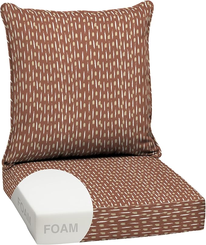 Arden Outdoor Foam Deep Seat Cushion Set, 24 in x 24 in, Weather-Proof, Rain-Proof, Fade Resistant Patio Cushion, Bottom and Back Cushion for Chair, Sofa, and Couch Rust Red Brushed Texture