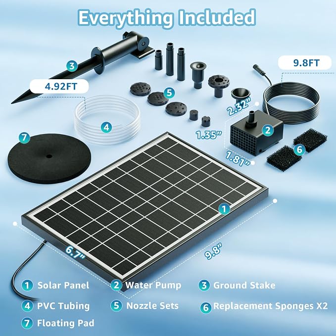 Solar Bird Bath Fountain Pump, 8.5W Outdoor Solar Water Fountain Pump for Bird Bath with 7+ Spray Modes & 5ft Tubing, DIY Solar Powered Water Pump for Garden, Ponds, Pool and Fish Tank