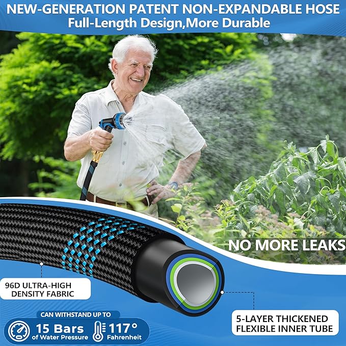 100 FT Non-Expandable Garden Hose, 2026 New Upgraded Flexible Water Hose, Ultra Lightweight Non-Expanding hoses with 10 Function Sprayer, Leak proof, Pressure Resistant for Yard, Outdoor