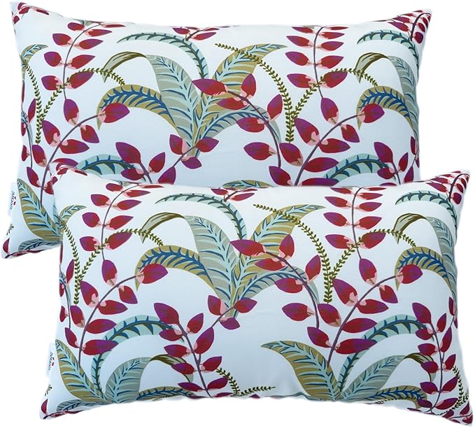 Pack of 2 Patio Lumbar Pillows, 12"x20" Fade Resistant Outdoor Waterproof Lumbar Pillow with Inners, Decorative Garden Lumbar Cushions for Home Patio Terrace Sofa Use