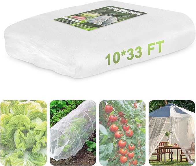 Garden Netting, 10x33Ft Ultra Fine Mesh Netting Pest Barrier Protection Bird Mosquito Net Plants Cover for Vegetables Fruits Flowers Crops Greenhouse Row Cover Raised Bed Patio Mesh Netting