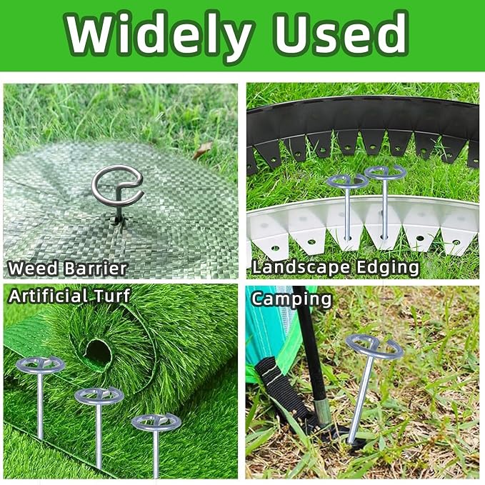 8 Inch Circle Top Landscape Staples, 200Pcs 8 Gauge Galvanized Steel Heavy Duty Gardn Stakes for Outdoor Gardening Weed Barrier Sod Fabric