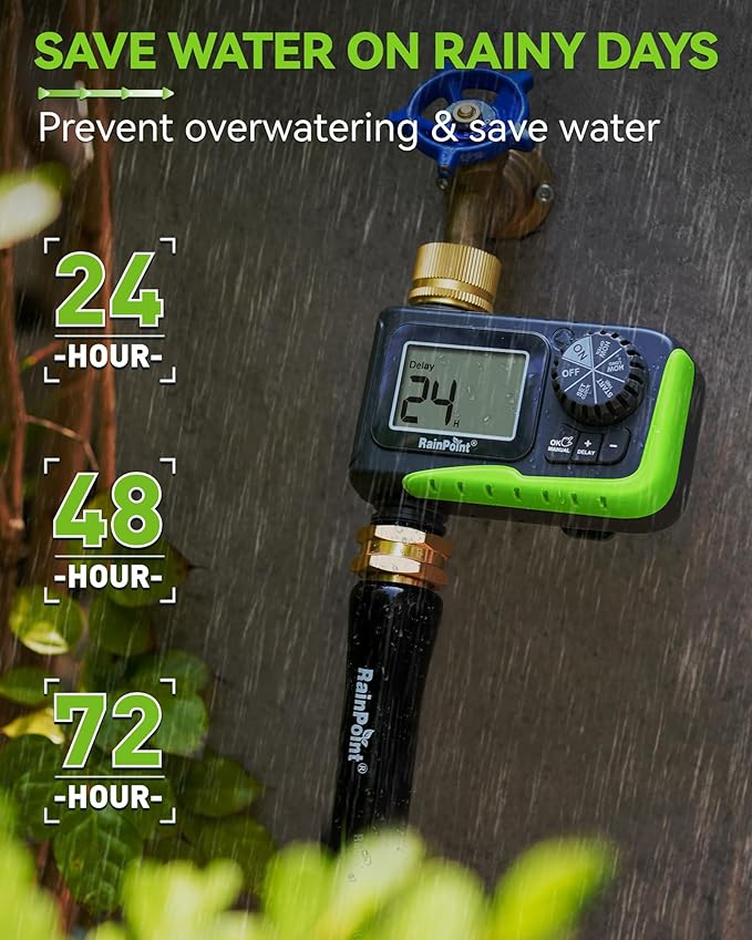 RAINPOINT Sprinkler Timer, Brass Inlet Water Timer for Garden Hose, Garden Hose Controller for Watering, Irrigation with Manual Watering/Rain Delay for Outdoor Lawn & Yard