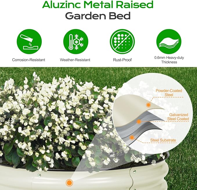 Aoodor 9" Tall 30" Metal Raised Garden Bed, Outdoor Planter Box and Raised Garden Kit for Vegetables, Flowers, Arugula and Herbs, Beige