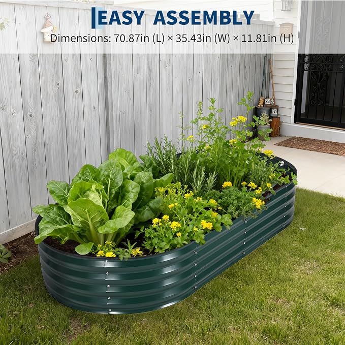 Garvee Large Oval Galvanized Raised Garden Bed Kit with Cover Zippered Screen Doors, Open Base Design, Thick Steel, Easy Assembly, Planter Box for Vegetables, Flowers