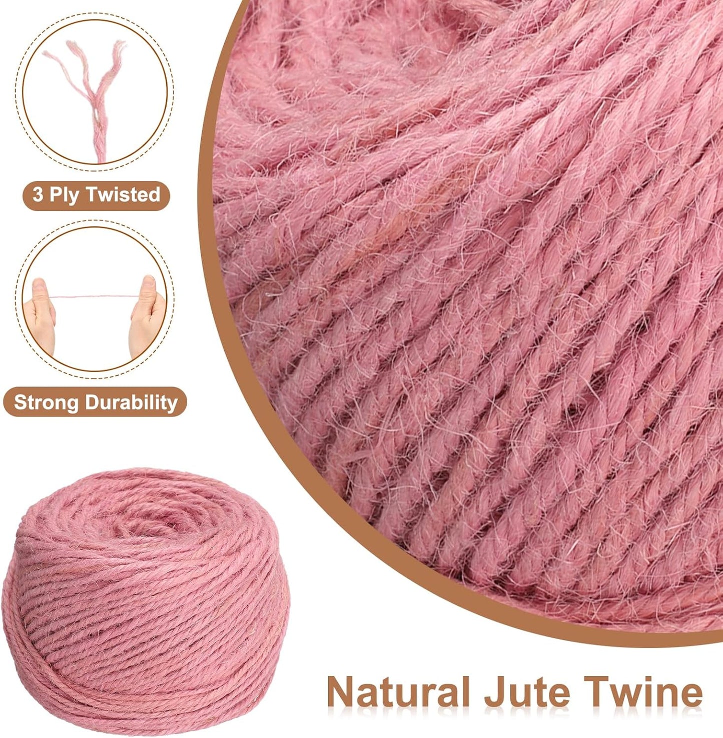 uxcell 328 Feet Natural Jute Twine String,3mm Thin Garden Twine Rope Colored Plant String Cord for DIY Art Crafts Gift Wrapping Decoration Packing Gardening Plant Hanger,Pink