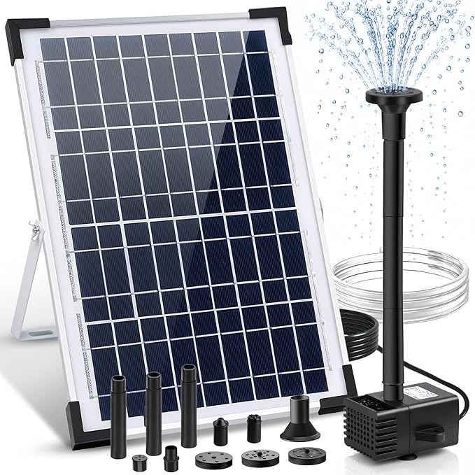 12W Solar Fountain Pump, Solar Powered Water Pump with 6 Nozzles & 3.28FT DIY Water Hose, Solar Water Fountain for Outdoor Garden Bird Bath Pond Water Feature