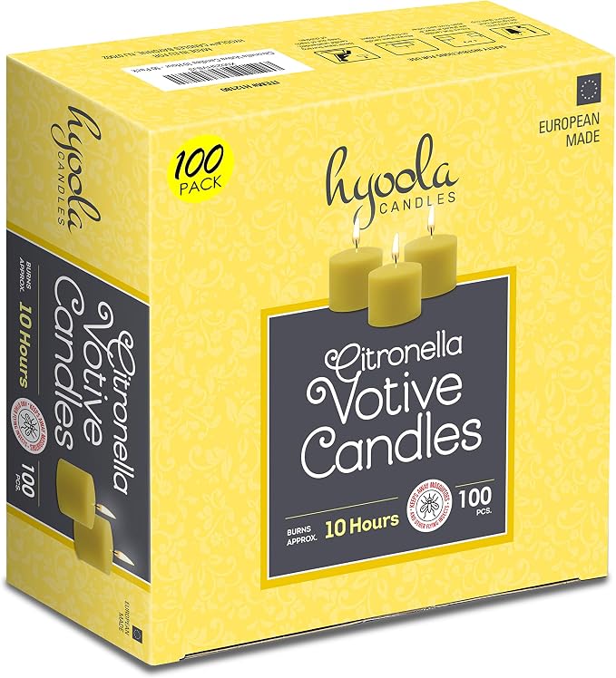 HYOOLA Citronella Votive Candles - 10 Hour Burn Time - 100 Pack, Ideal Bug Repellent Candles, European Made