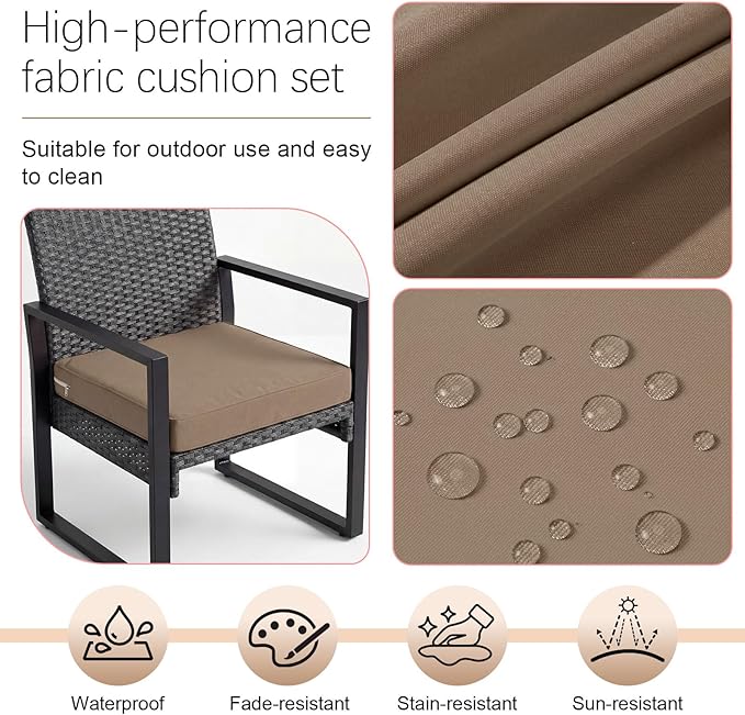 DoubleFill 1 Pcs Outdoor Ottoman Cushion 23"x19"x3" Waterproof Fade Resistant Outdoor Footstools Cushion Removable Patio Ottoman Cushions with Adjustable Fixing Strap for Stool (Light Brown)