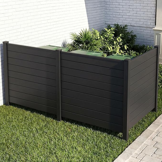 HAPPYGRILL Air Conditioner Fence, 6 Panels Outdoor Privacy Screen with Metal Stakes, No Dig Pool Equipment Enclosure, 48" x 38" Trash Can Screen Fence Kit for Outside Backyard, Black