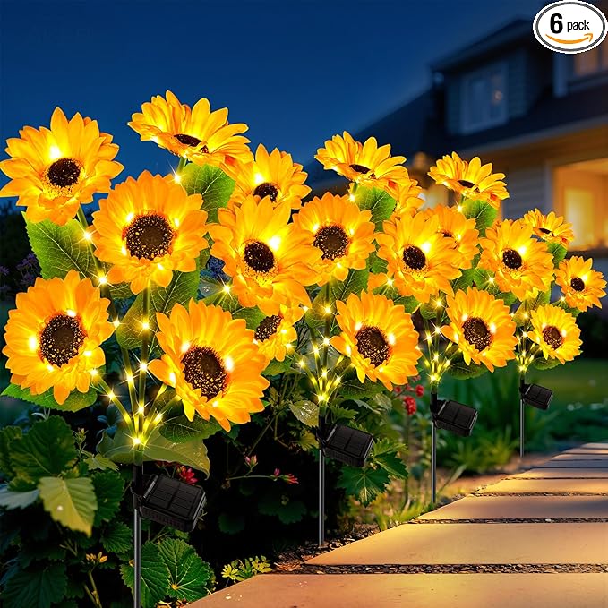 LETMY 6Pack Solar Lights Outdoor Garden Decor, Upgraded Solar Garden Lights with 24 Sunflower Lights, Solar Flowers Outdoor Waterproof IP65 for Garden Flower Bed Yard Decor, Gift for Women Mom Grandma