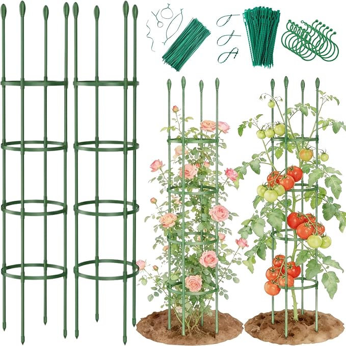2 Pack Tomato Cages for Garden - Heavy Duty Tomato Trellis for Climbing Plants Vines Outdoor & Indoor - 63 Inch Adjustable Tall Tomato Cage Plant Support Stakes for Pots Raised Garden Bed