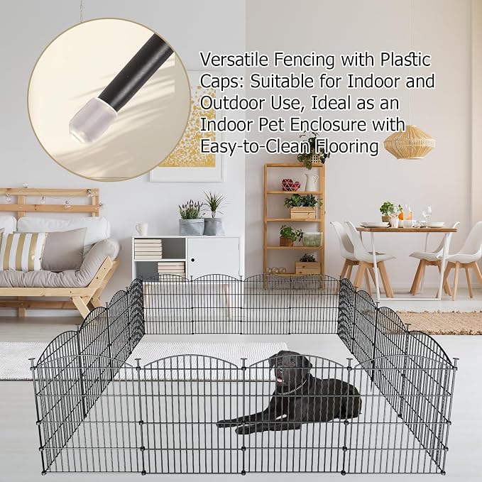 10 Panels Garden Fence Dog Fence Outdoor for Yard, 32in H x 23.6ft L Rustproof Metal Fencing with Ground Stakes | No Dig Animal Proof Containment for Pets/Rabbits | Durable Patio Security Panels