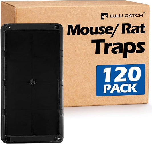 LULUCATCH Mouse Traps, 120 Pack Large Glue Traps Mouse Traps Indoor for Home, Pre-Baited Non-Toxic Bulk Glue Boards for Mice, Snakes, Rat, Lizard, Cockroach & Spiders, Pet Safe, Easy to Use