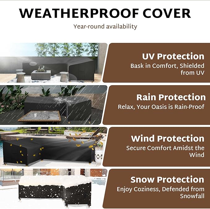 iBirdie Outdoor Sectional Cover fit 130" x 130", 128" x 128", 126" x 126" L-Shaped Patio Sofa, Waterproof Weatherproof 600D Heavy Duty Garden Furniture Cover for Outside L Shape Couch