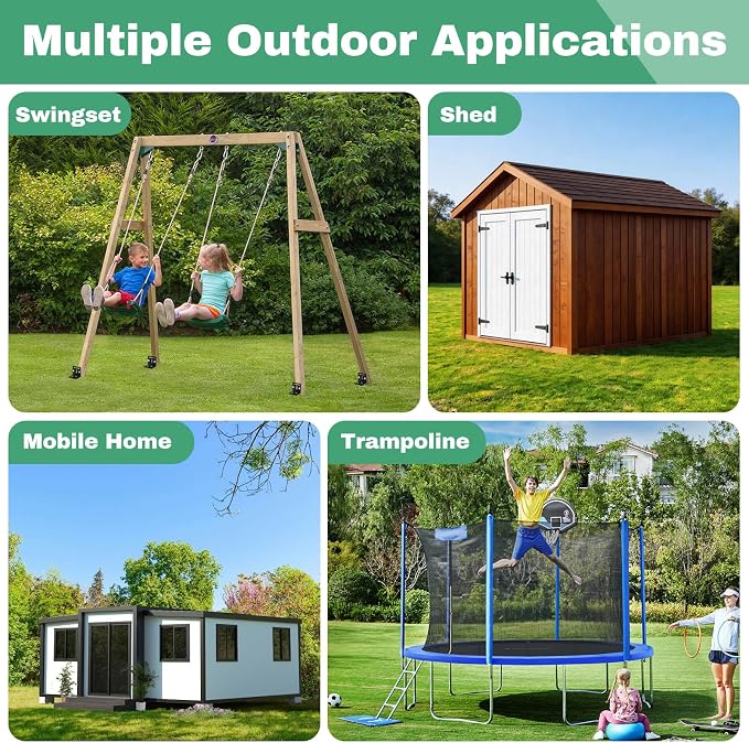 26" Ground Anchors Screw in Heavy Duty, Mobile Home Anchors - Shed Anchor Kit with L Bracket & Drill Adapter, Earth Anchor for Swing Sets, Trampolines, Carports, Storage Sheds, Fences (4×26in)