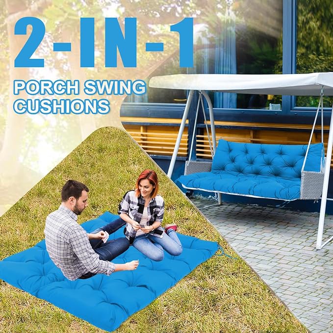 Premium 5" Thick Waterproof Porch Swing Cushions Sturdy Durable 2 Seat Replacement Outdoor Swing Cushions with Backrest&Ties Bench Cushion for Outdoor Furniture Backyard Patio Garden