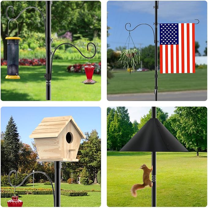 Bird Feeder Pole 118 Inch Outdoor Bird House Mount Kit | Easy bolt assembly without extra hardware,Squirrel Proof Baffle,Heavy duty sturdy metal structure
