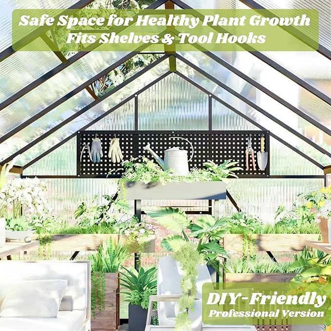 8x14 FT Greenhouse for Outdoors, Polycarbonate Greenhouse with Quick Setup Structure and Roof Vent, Aluminum Large Walk-in Green House for Outside Garden Backyard, Charcoal Black