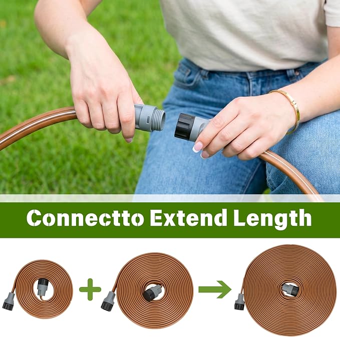 Sprinkler Soaker Hose 50 FT, Watering Hose with Holes, High-Efficiency Water-Saving Sprinklers System for Lawn and Garden with Staples 25FT × 2Pack