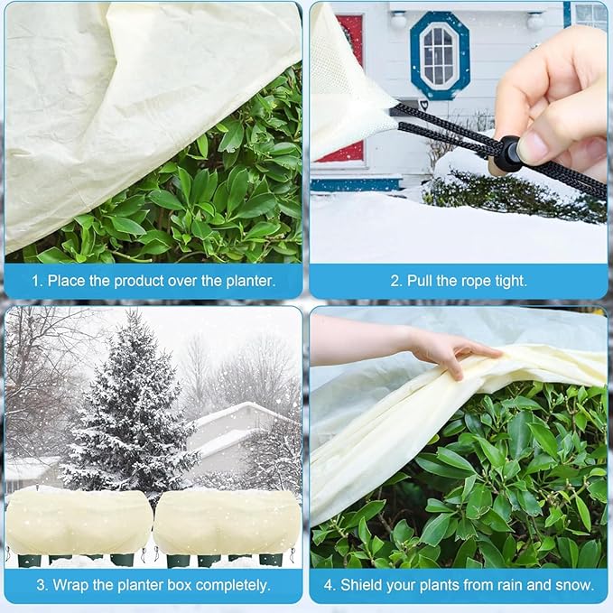 Plant Frost Protection Cover, Rectangular Garden Blanket with Drawstring, Plant Covers Freeze Protection,68.8 x 17.7 x 15.7 Inch, 2 Pack