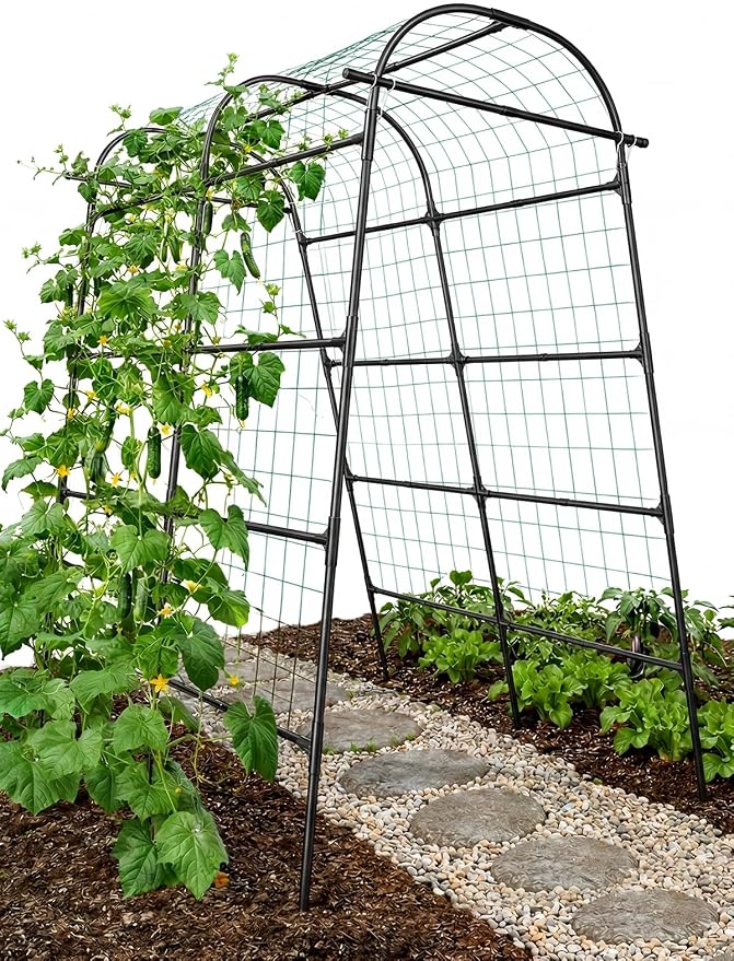 GOJAWAY 5.4L x 5W x 7H FT Metal Garden Trellis, Garden Arch Trellis for Climbing Plants, Outdoor Plant Support Frame for Garden Yard Patio