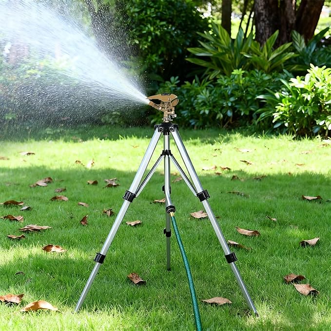 Biswing Large Impact Sprinkler Head on Tripod Base, Adjustable Zinc Alloy Lawn Sprinklers for Yard Lawn Garden, 3/4" NH Connector, 360 Degree Large Area Coverage Irrigator with Extension Legs, 2 Pack