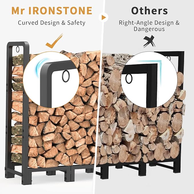 Mr IRONSTONE 4ft Firewood Rack Outdoor Indoor, Upgraded Heavy Duty Adjustable Fire Wood Rack Holds Up to 2600lbs, Fireplace Log Holder Wood Storage for Porch Patio, Easy Assembly